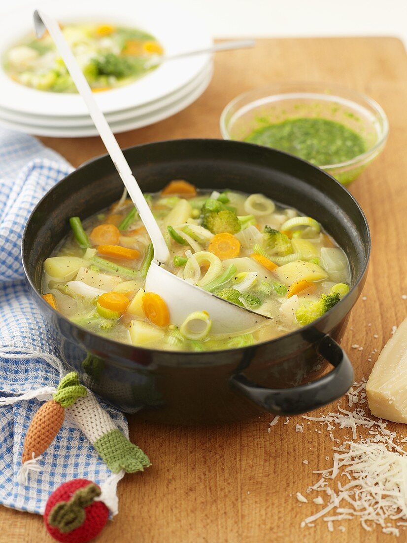 Vegetable soup in pot