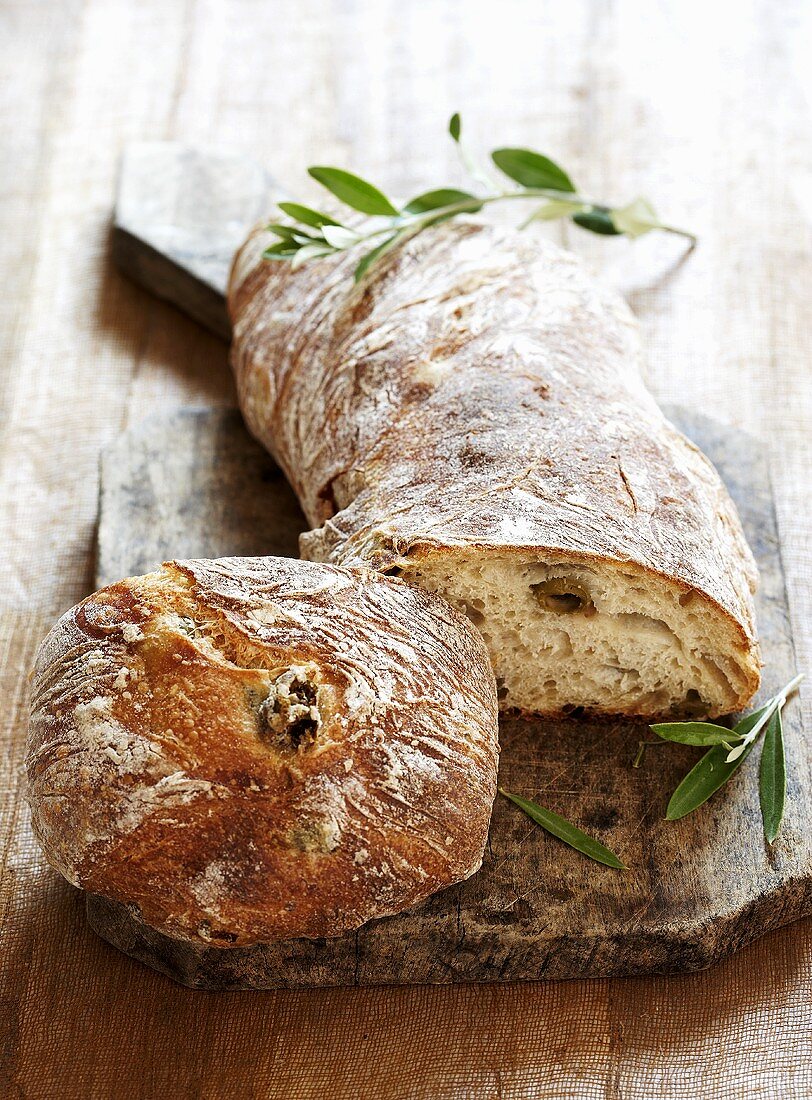 Olive bread, cut in two