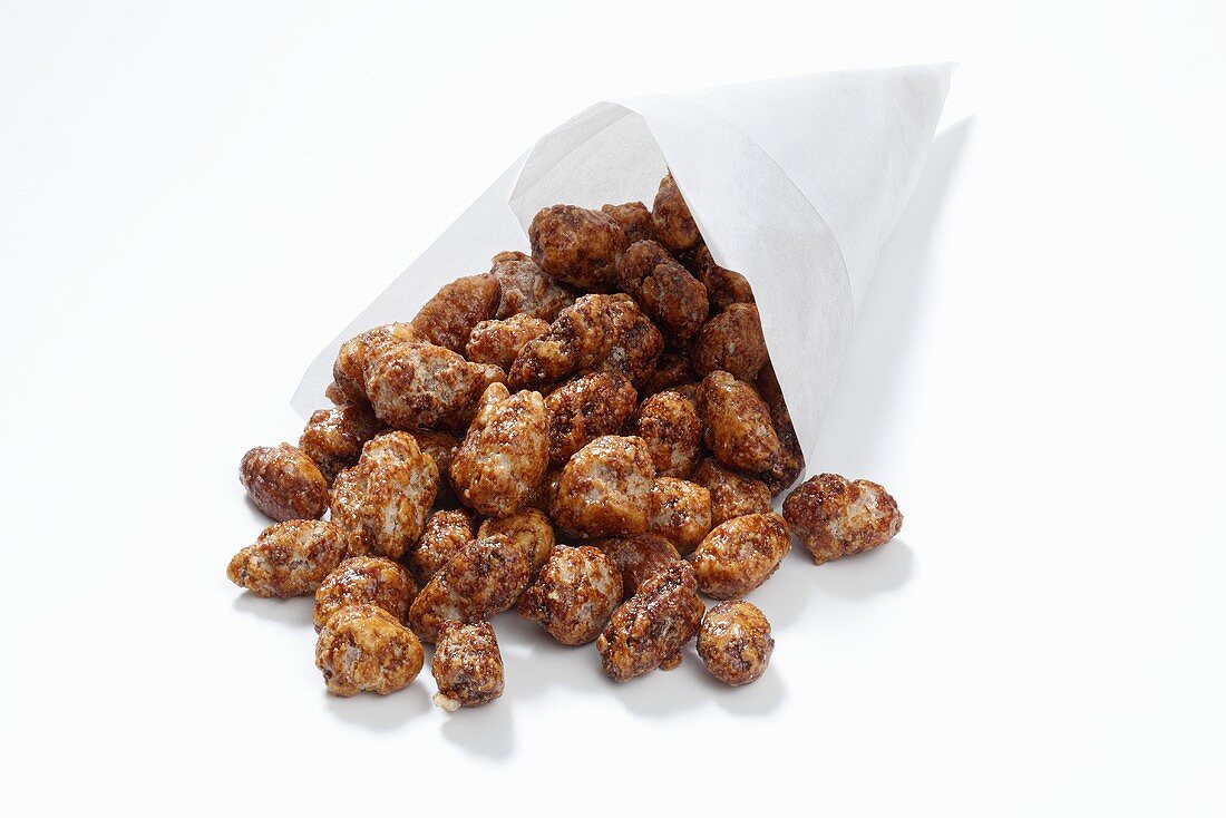 Roasted almonds in a paper bag