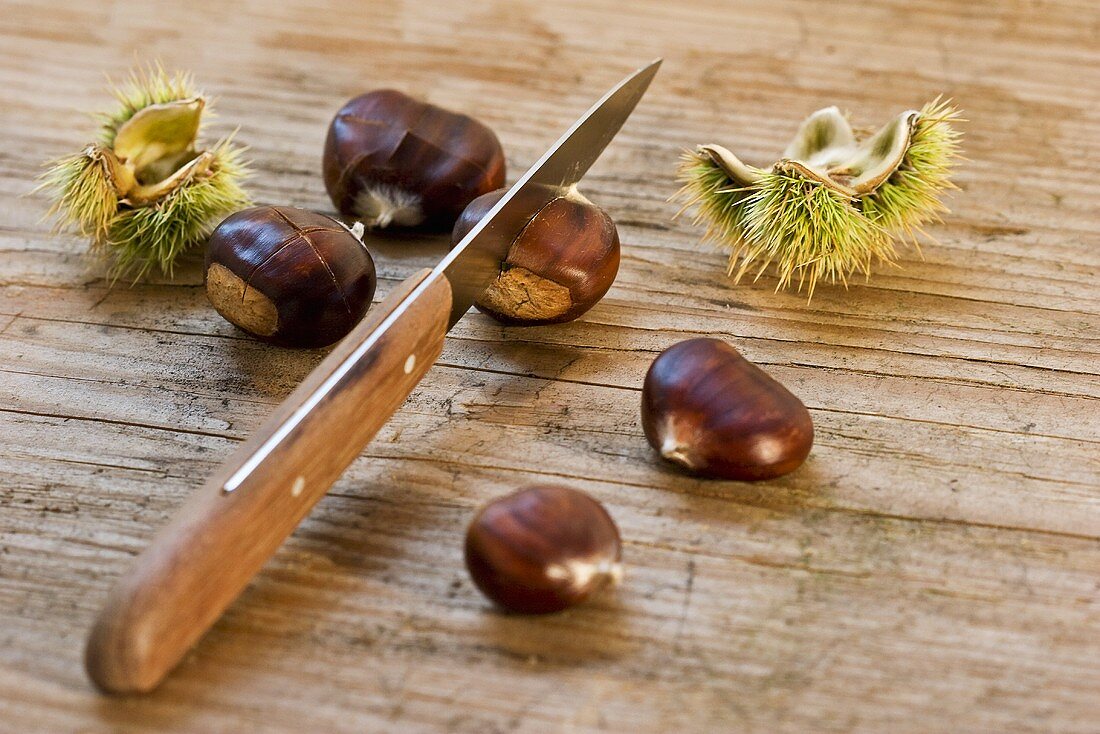 Chestnuts with knife