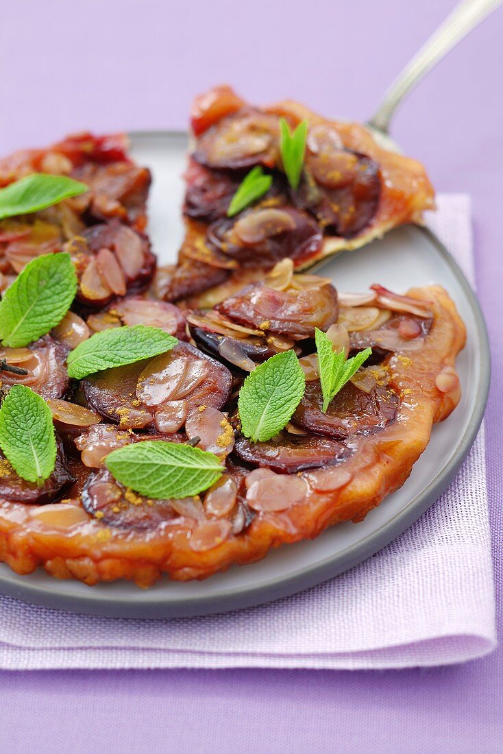 Plum Tarte Tatin with mint