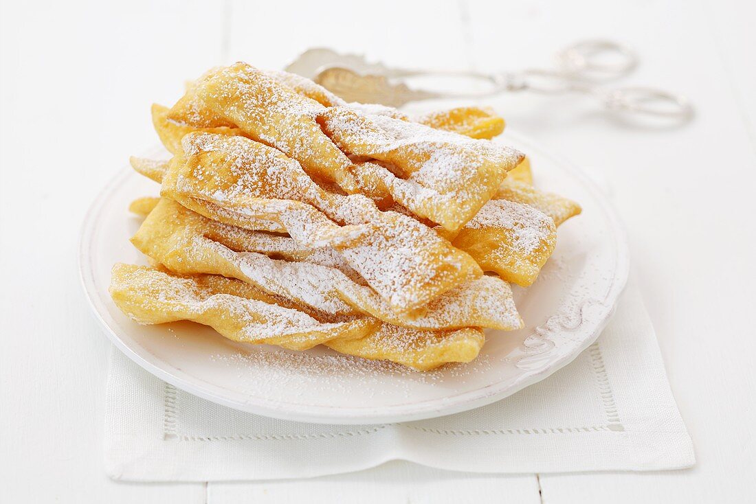 Faworki (deep-fried pastries, Poland) with icing sugar