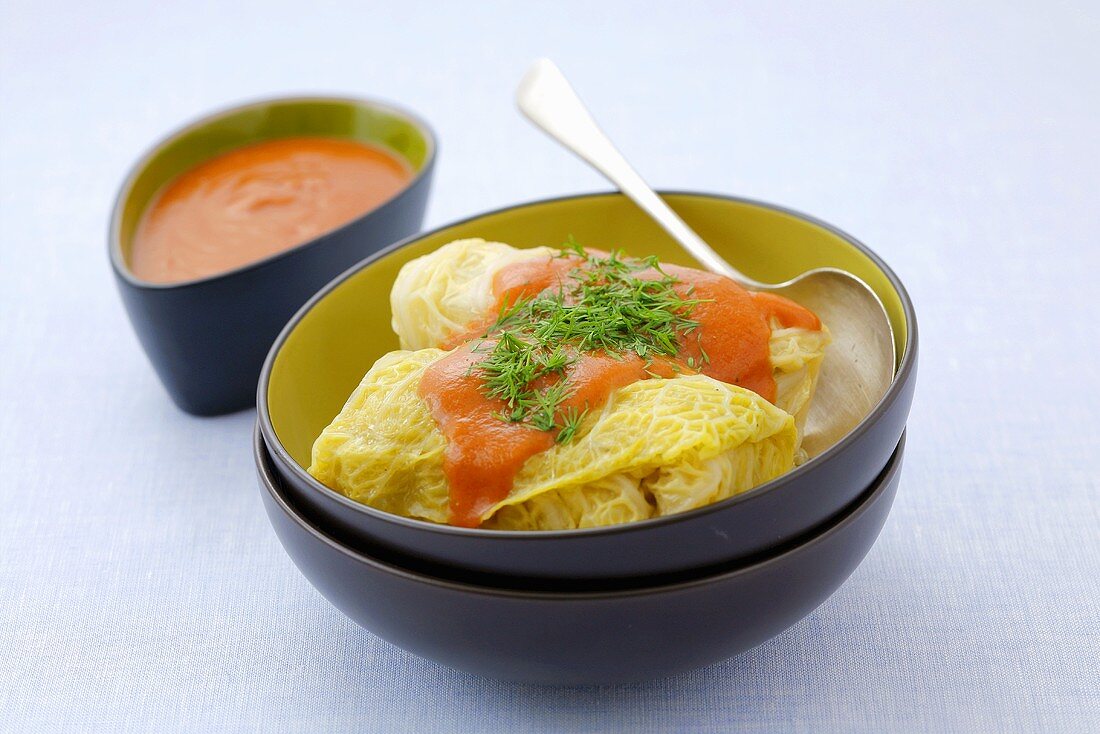 Golabki, Tomatensauce (Kohlrouladen, Hackfleisch-Reisfüllung)