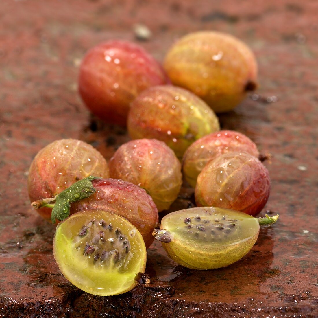 Gooseberries with drops of water