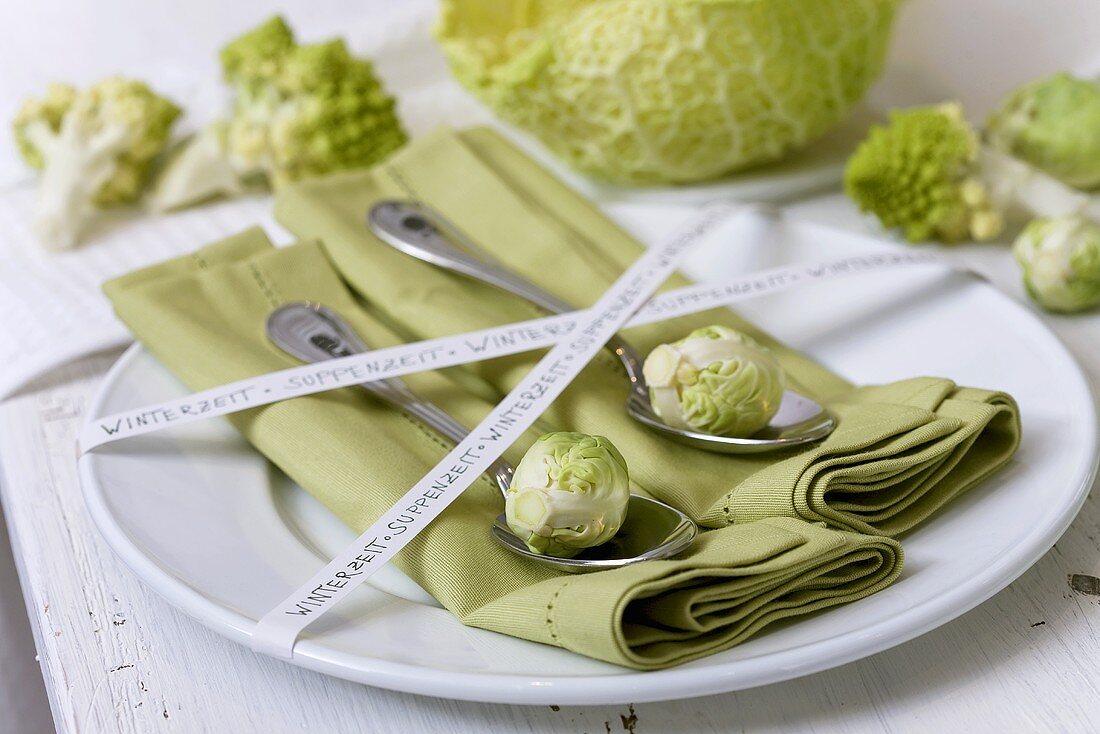 Place-setting with Brussels sprouts