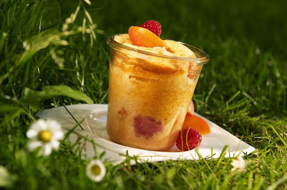 Apricot and raspberry pudding