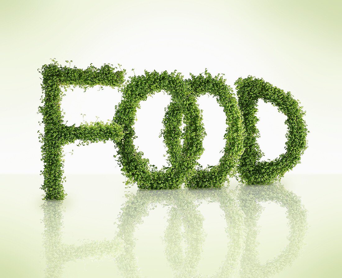 The word FOOD in cress