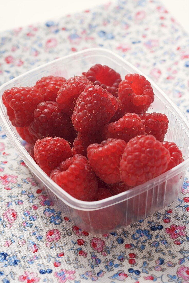 Frische Himbeeren in Plastikschale