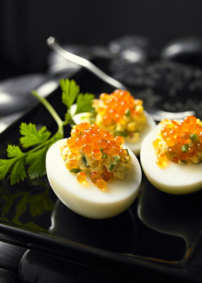 Eggs stuffed with trout caviar