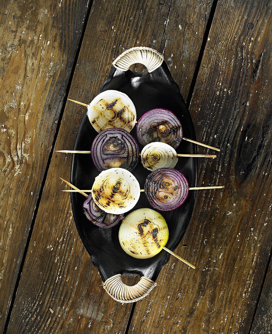 Grilled onion skewers