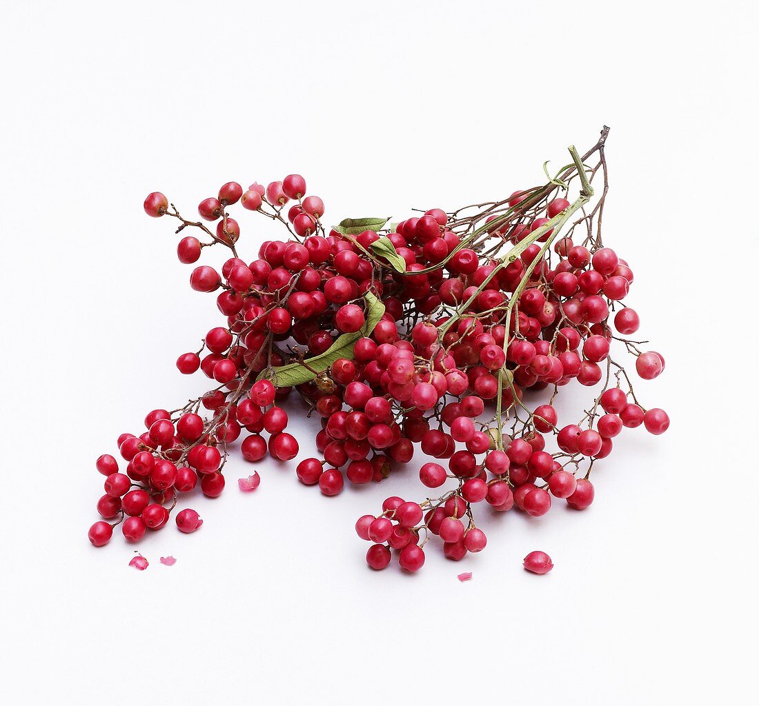 Bunches of pink peppercorns