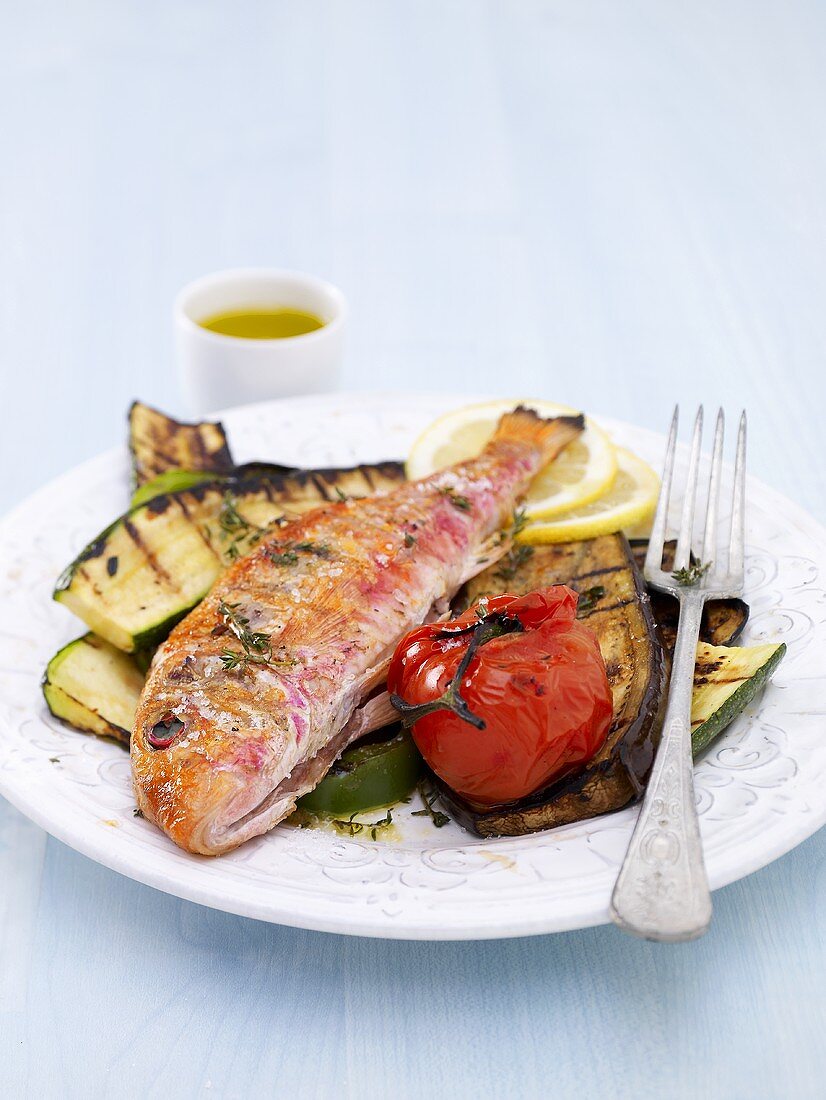 Red mullet with grilled vegetables