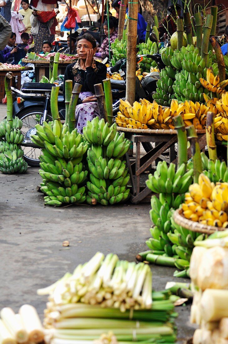 Bananas at a market in Burma