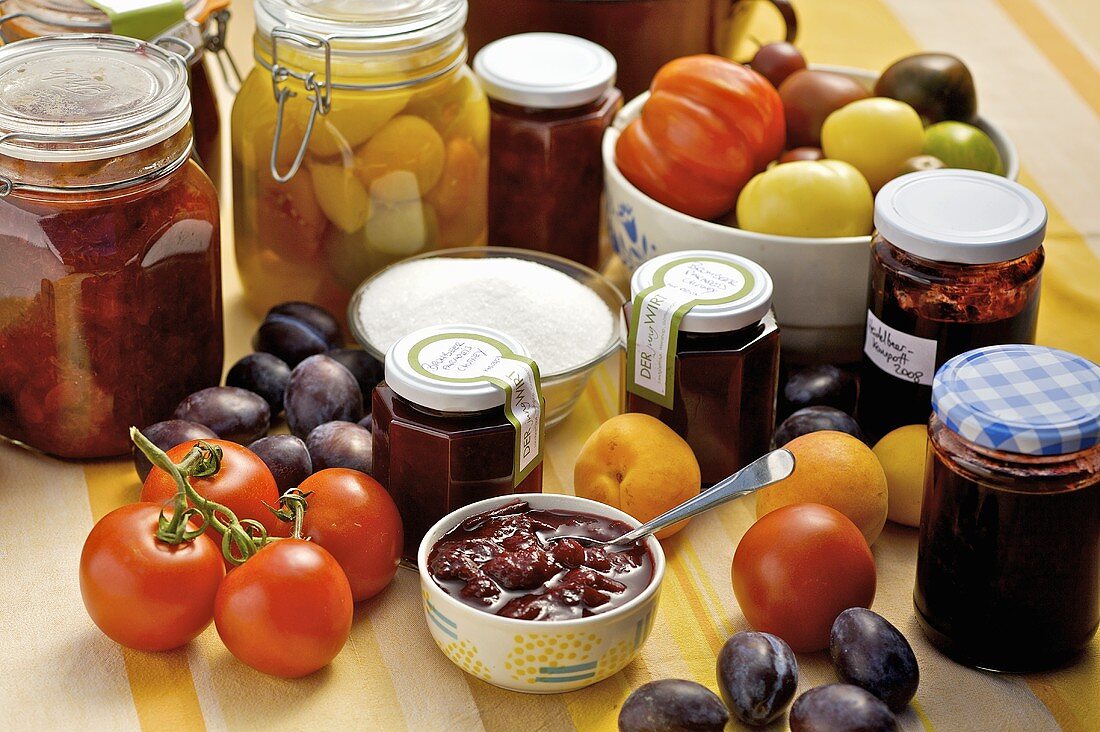 Preserves and pickles in jars