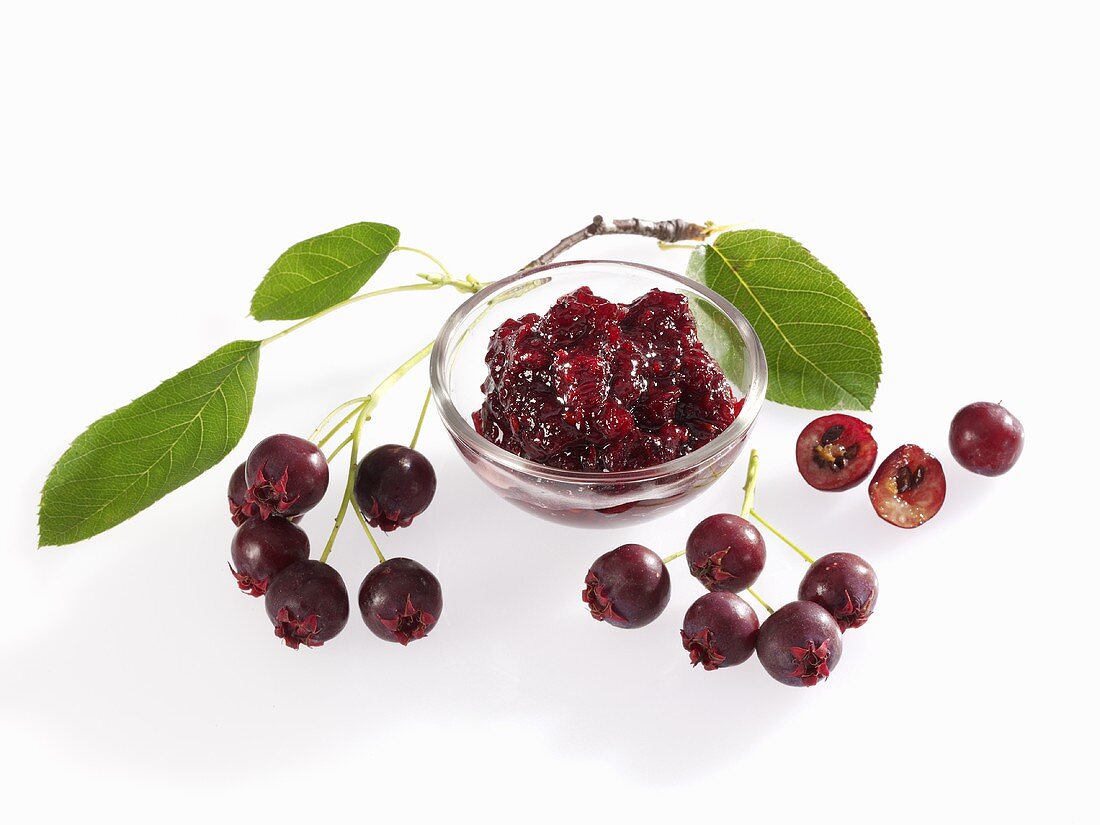 Serviceberry jam and fresh serviceberries