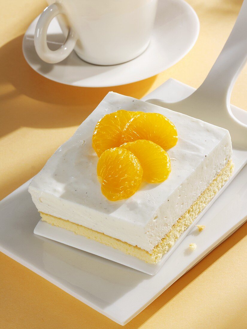 A piece of mandarin yoghurt cake