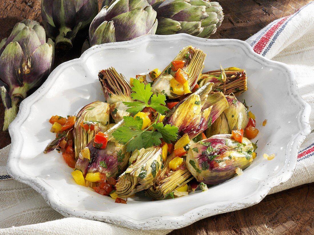 Artichokes with diced peppers