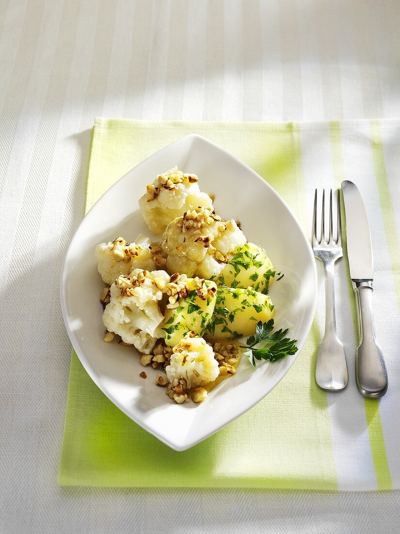 Cauliflower with hazelnut butter and parsley potatoes