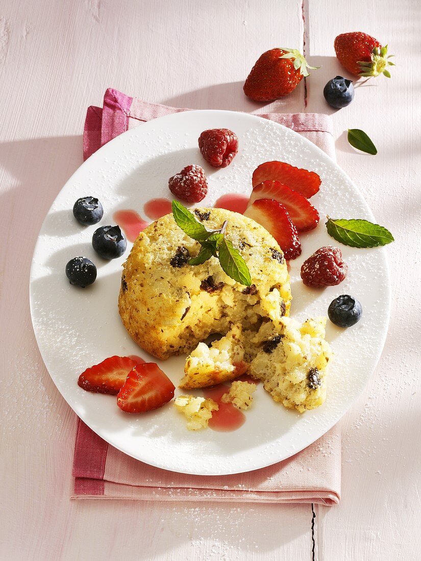 Baked rice dessert with berries