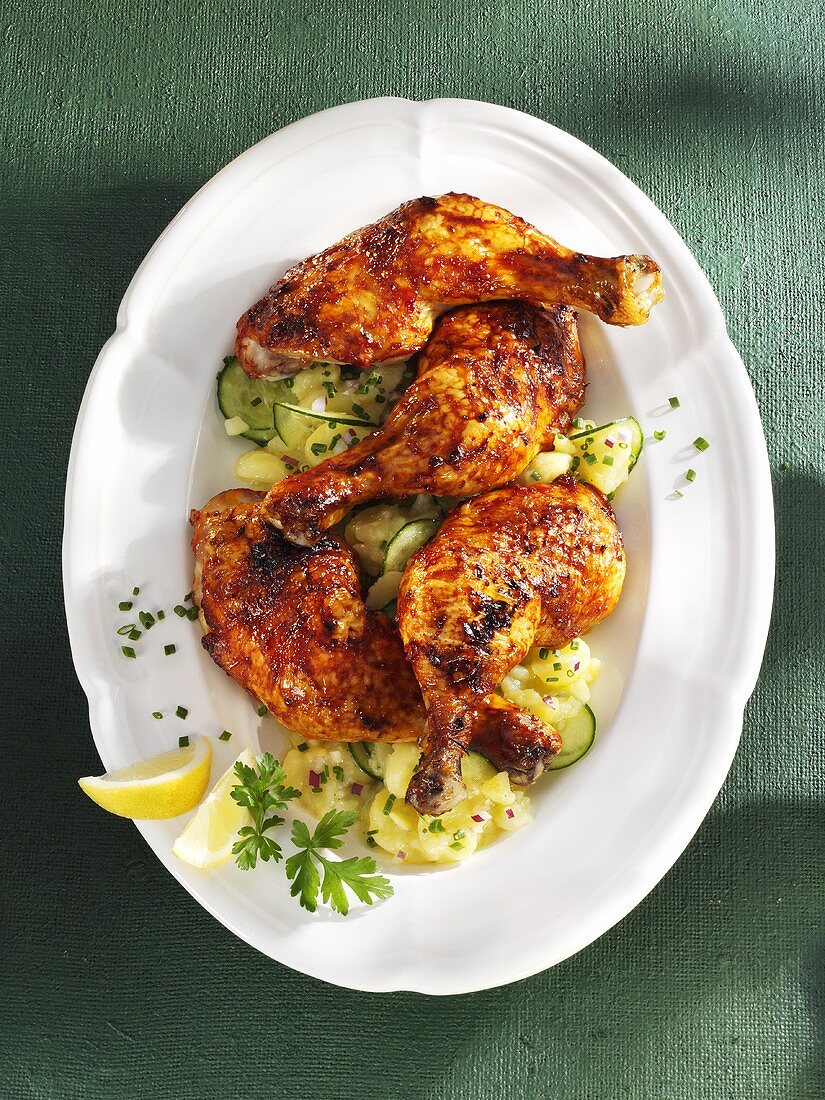 Roasted chicken legs with potato salad