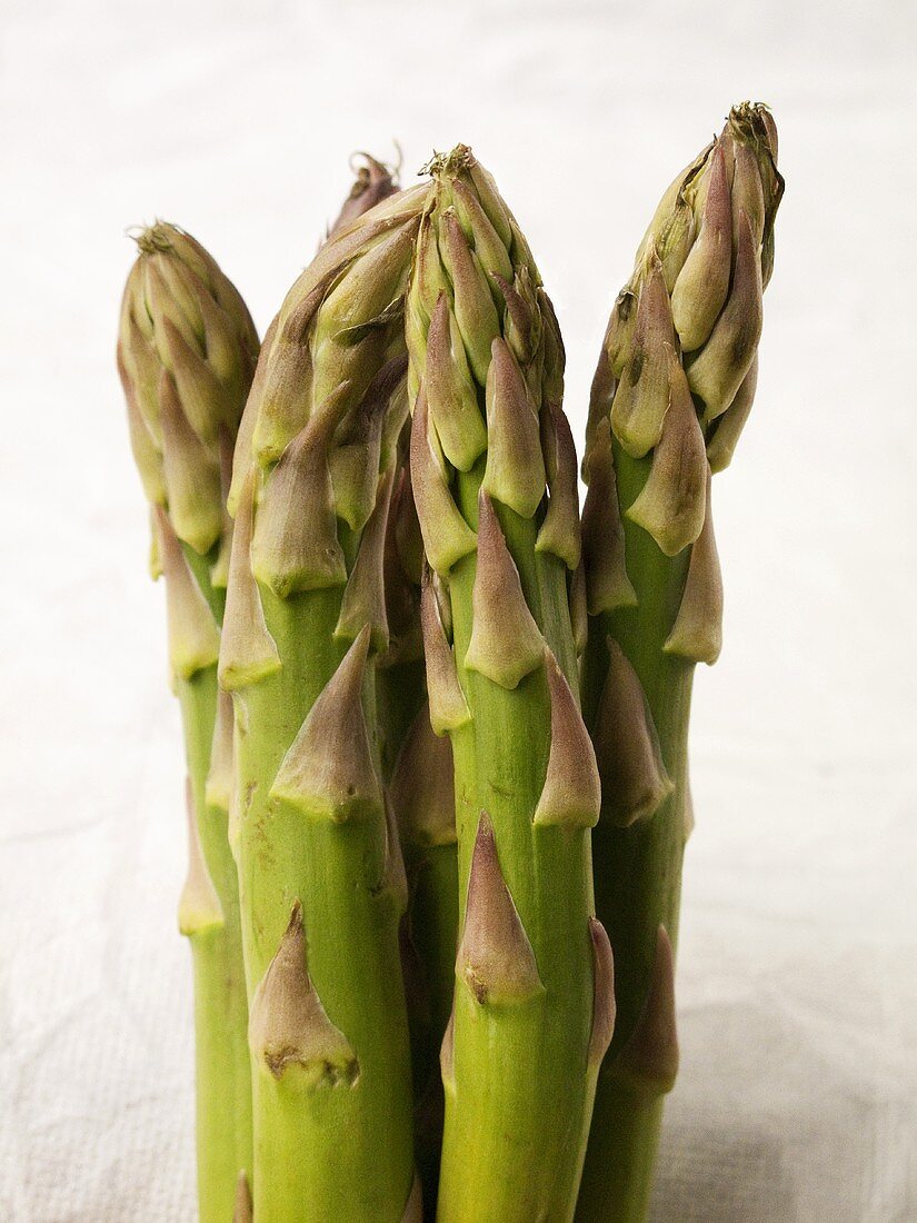 Green asparagus against white background