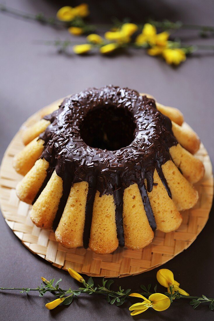 Ring cake with chocolate glaze (Poland)