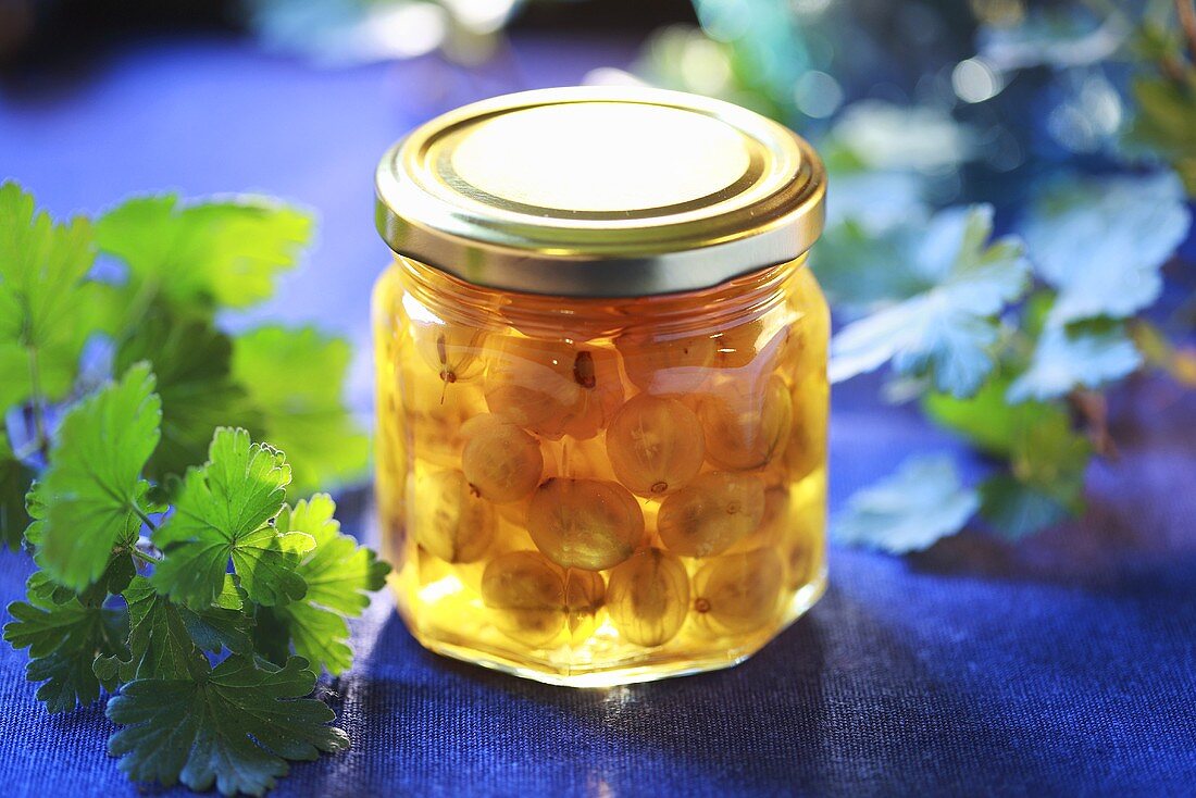 Gooseberry compote in a jar