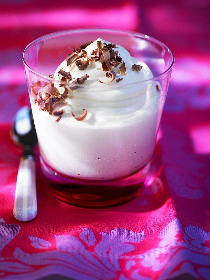 White mousse au chocolat in a glass
