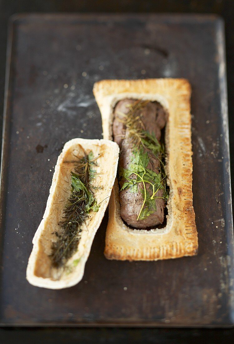 Beef fillet with herbs baked in salt dough