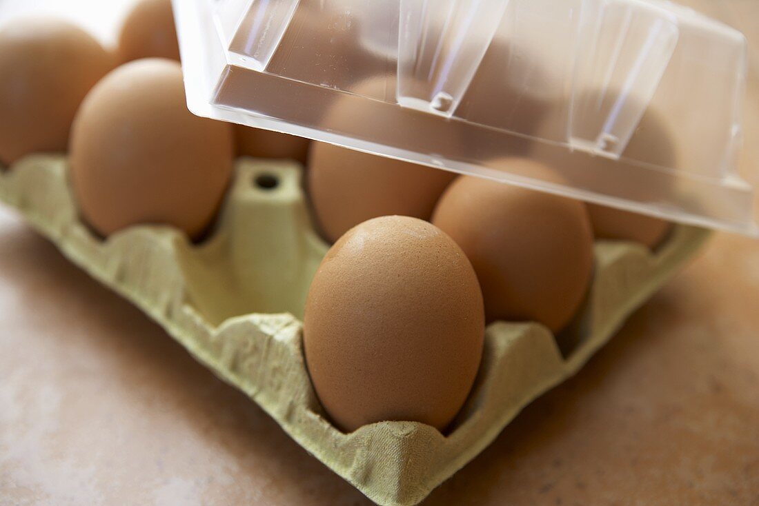 Braune Eier in der Schachtel