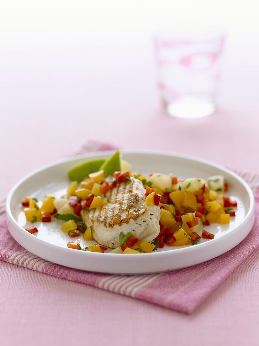 Grilled chicken breast with mango salsa