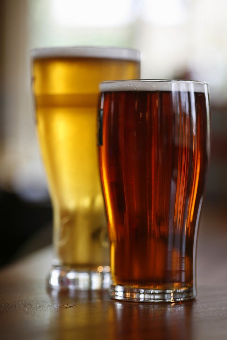 Lager Bier und Ale im Glas