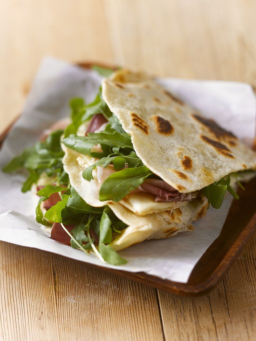 Parma ham and rocket in flatbread