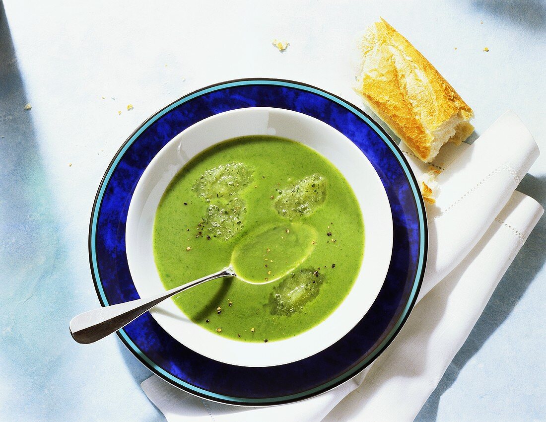 Kalte Petersiliensuppe mit Gurkengranite