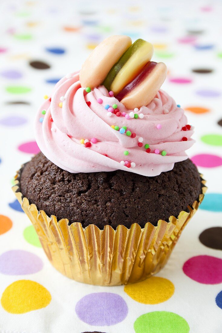 Chocolate cupcake with pink cream