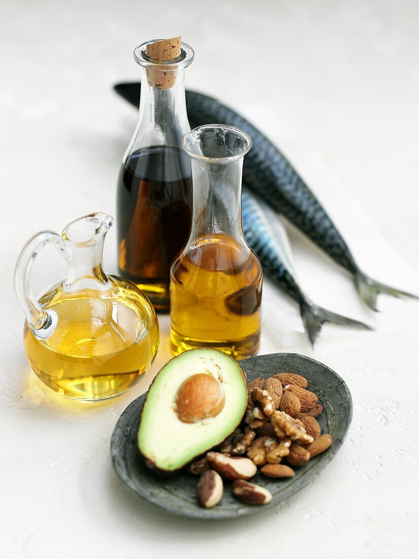Olive oil, mackerel, avocado and nuts