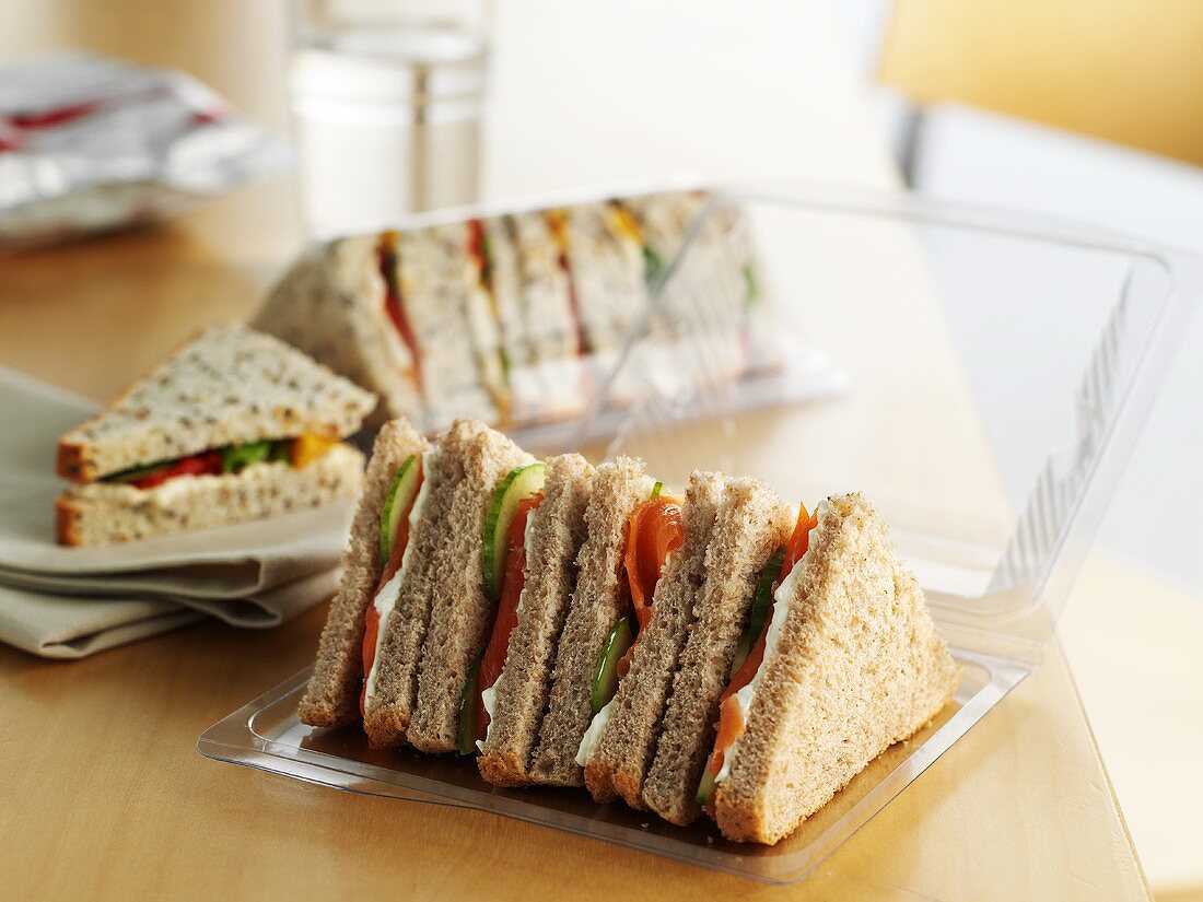 Shop-bought sandwiches in an office