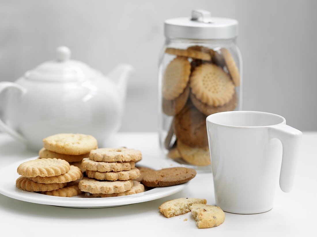 Biscuits with pot of tea