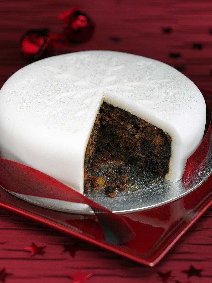 Christmas fruit cake with white icing