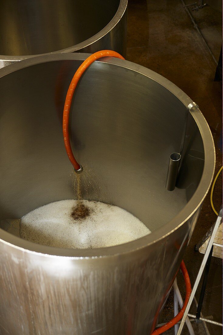 Beer running into a stainless steel tank
