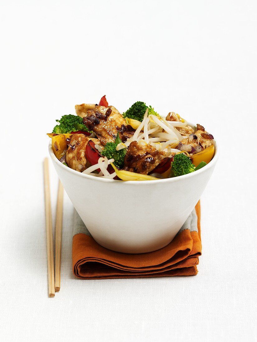 Asian salad with meat and bean sprouts