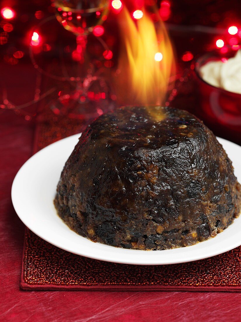 Flambéed Christmas pudding