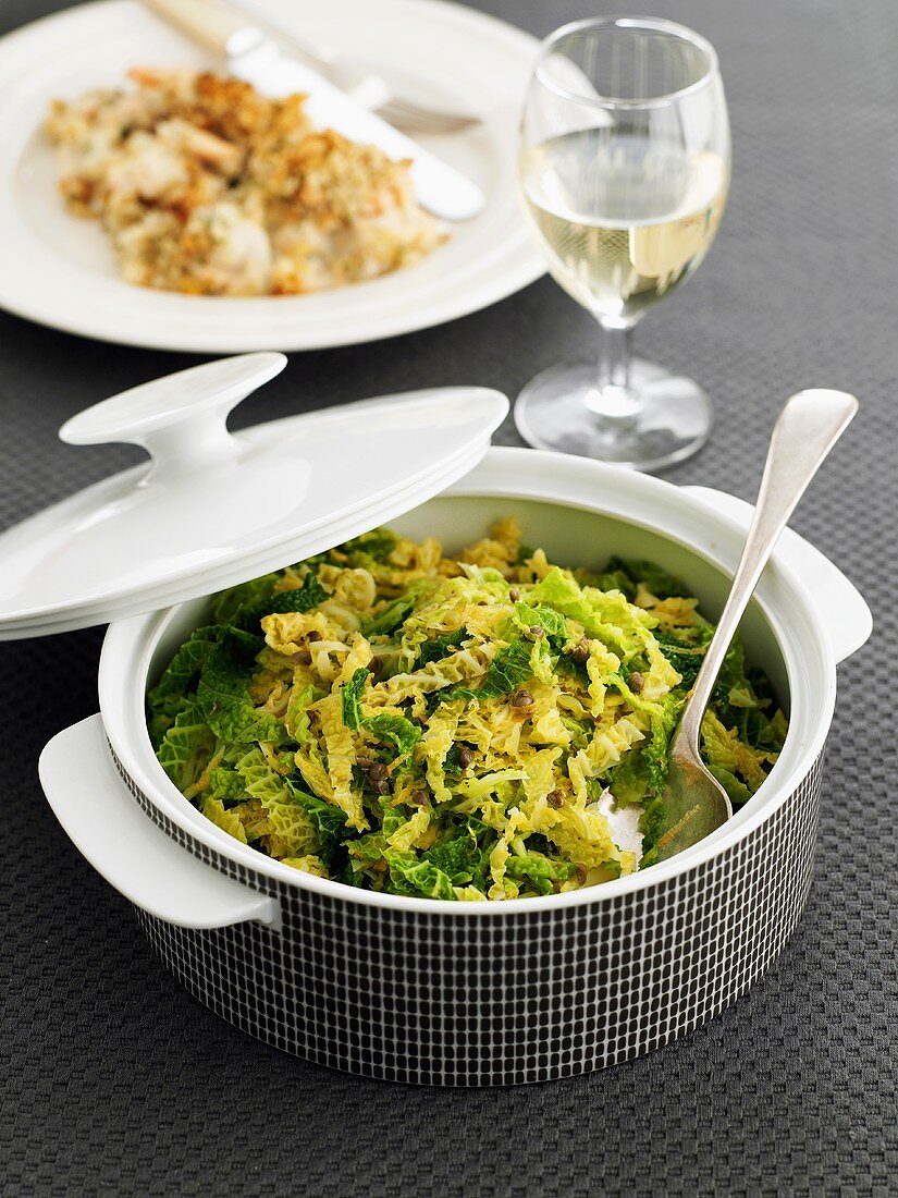 Savoy cabbage with capers and lemon zest
