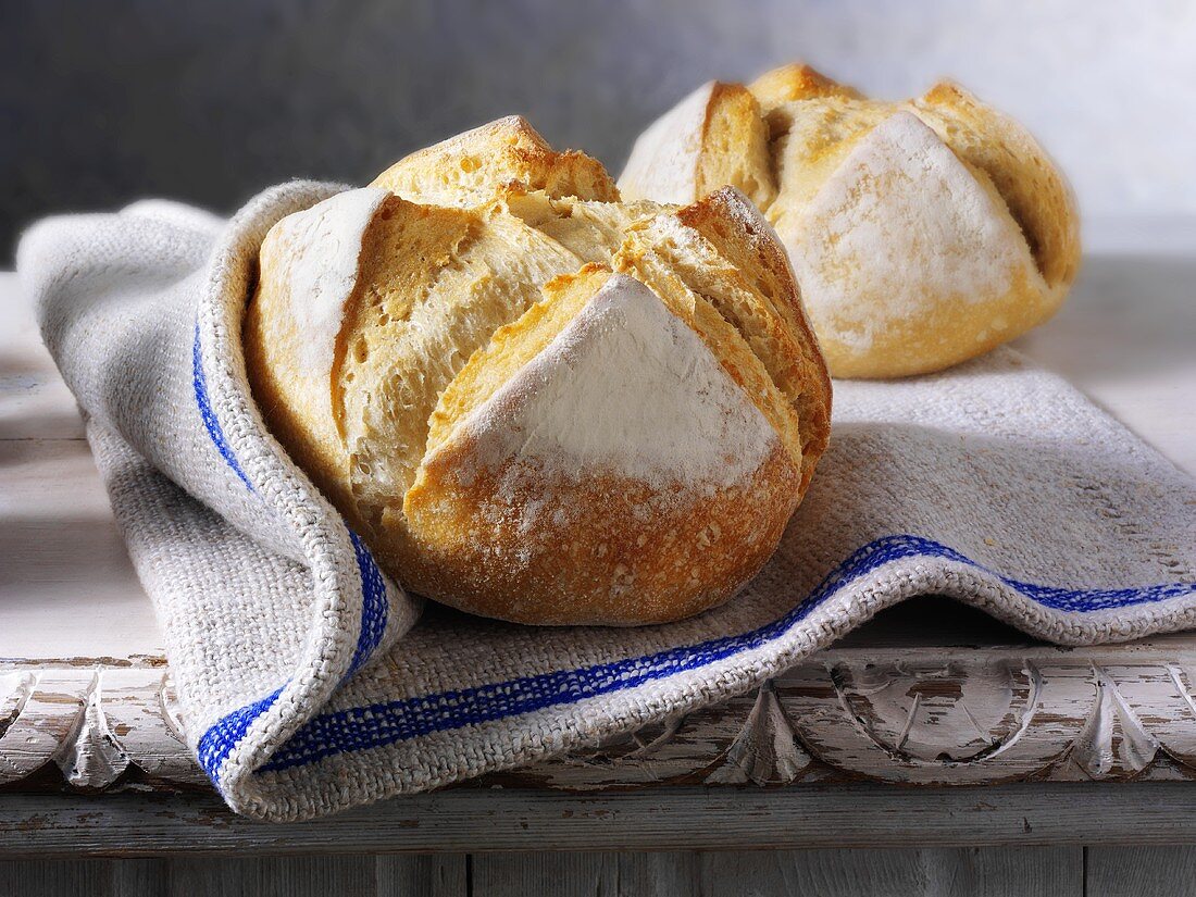 Sourdough bread on a linen cloth