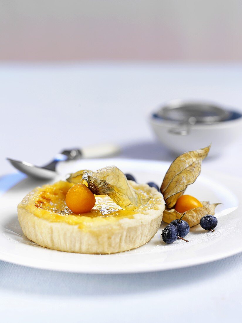 Lemon tart with physalis