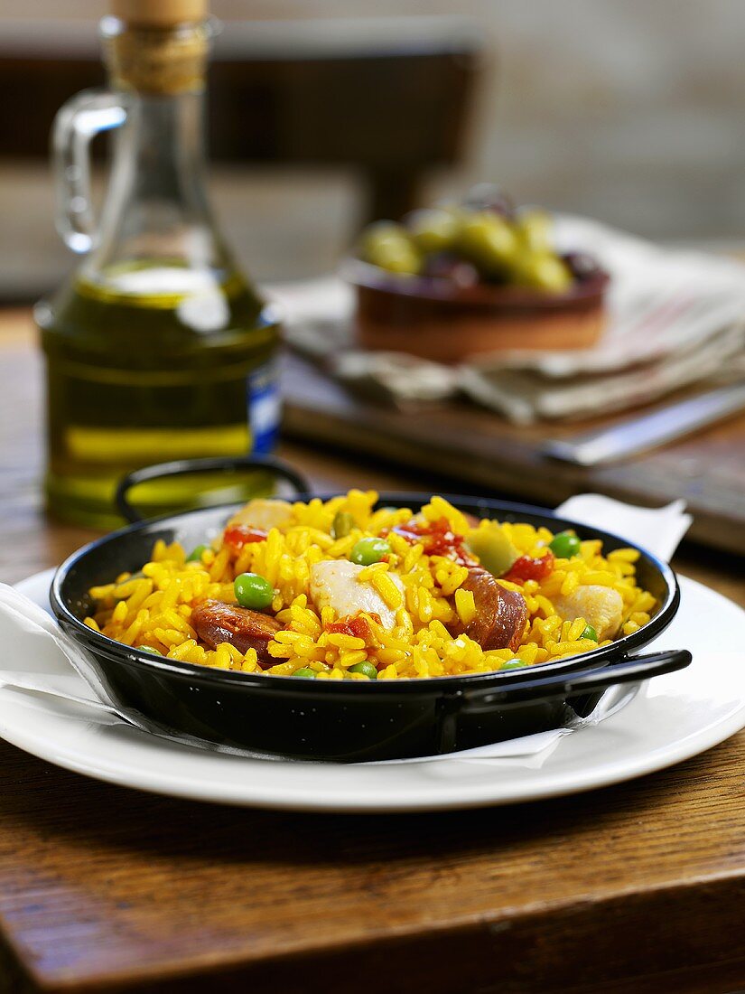 Paella, olives and olive oil (Spain)