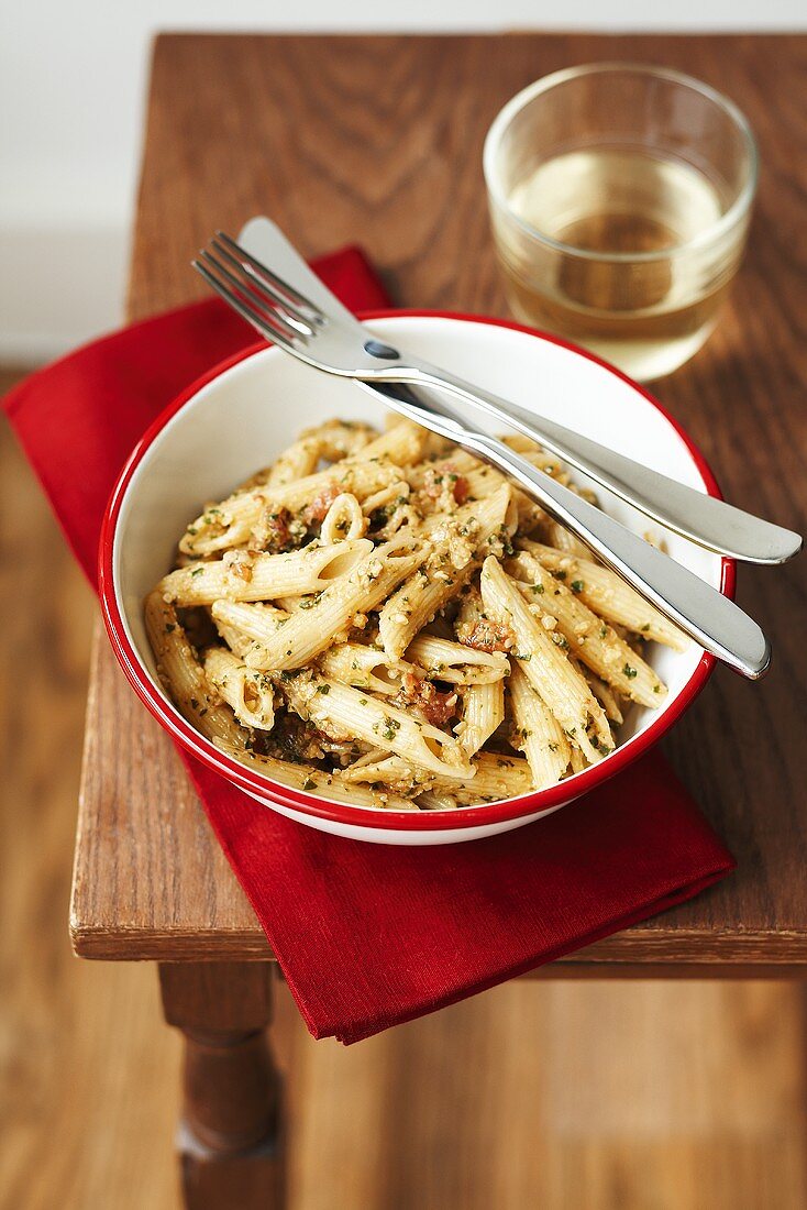 Penne with almond pesto
