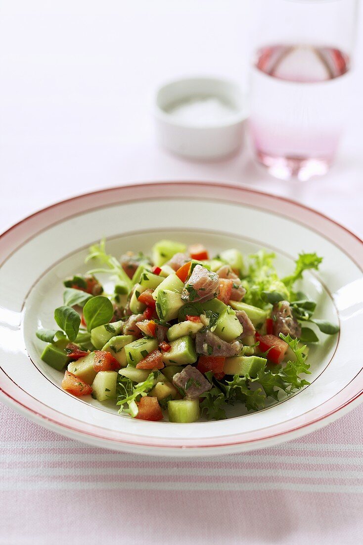 Gemüsesalat mit Thunfischtartar