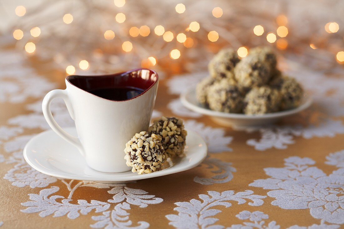 Chocolate nut truffles with coffee