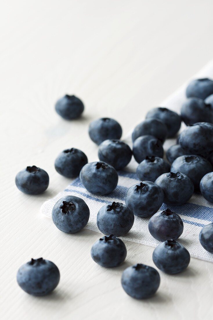 Viele Heidelbeeren auf Geschirrtuch